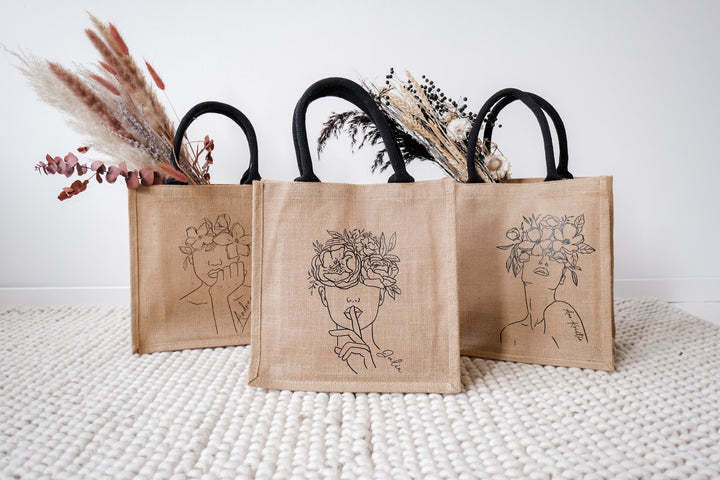 Jutetasche personalisierbar, "Line-Art" - JelliesDesign - Jute Bag - Totes