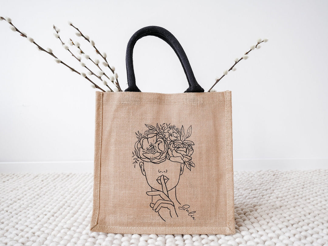 Jutetasche personalisierbar, "Line-Art" - JelliesDesign - Jute Bag - Totes