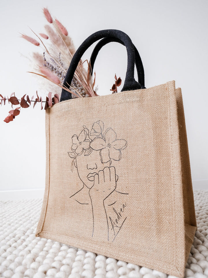 Jutetasche personalisierbar, "Line-Art" - JelliesDesign - Jute Bag - Totes