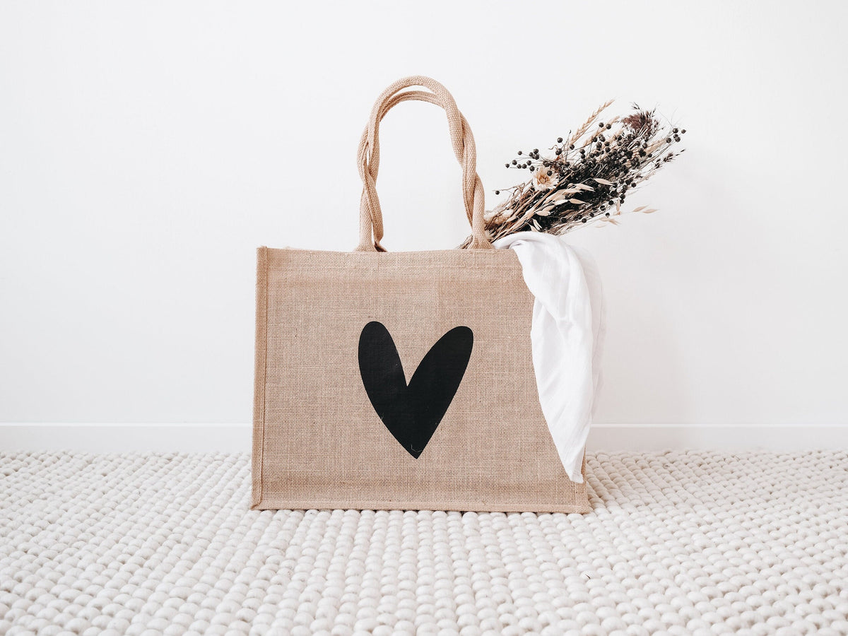 Jutetasche mit großem Herz, personalisierbar - JelliesDesign - Jute Bag - Totes