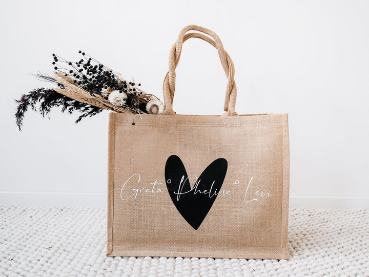 Jutetasche mit großem Herz, personalisierbar - JelliesDesign - Jute Bag - Totes