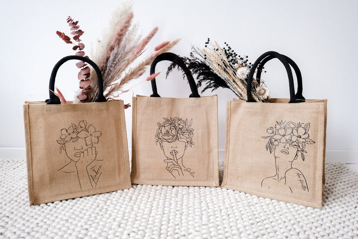 Jutetasche personalisierbar, "Line-Art" - JelliesDesign - Jute Bag - Totes