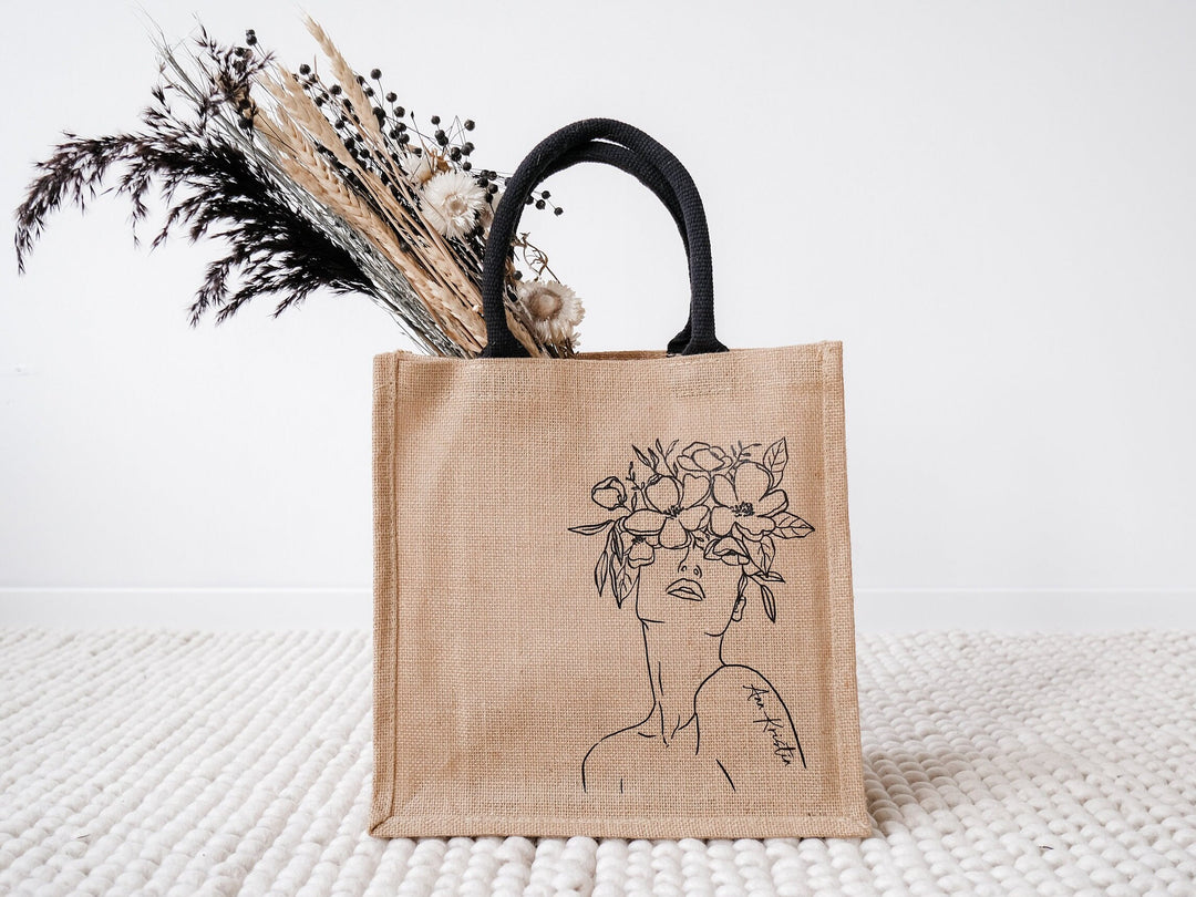 Jutetasche personalisierbar, "Line-Art" - JelliesDesign - Jute Bag - Totes