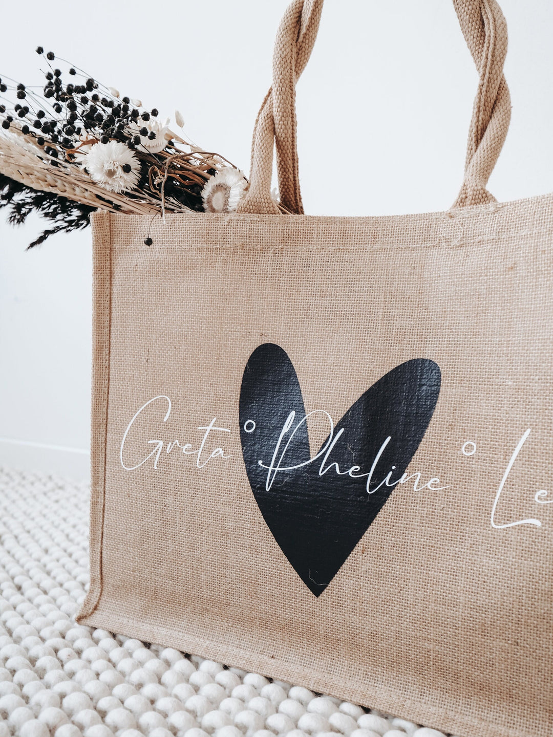 Jutetasche mit großem Herz, personalisierbar - JelliesDesign - Jute Bag - Totes