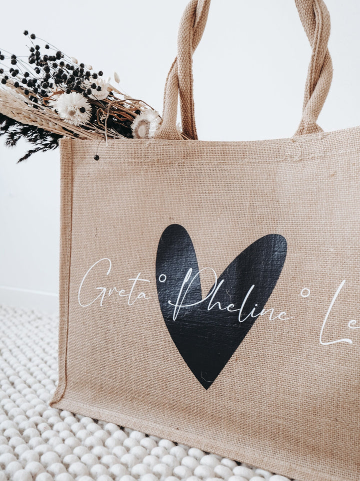 Jutetasche mit großem Herz, personalisierbar - JelliesDesign - Jute Bag - Totes