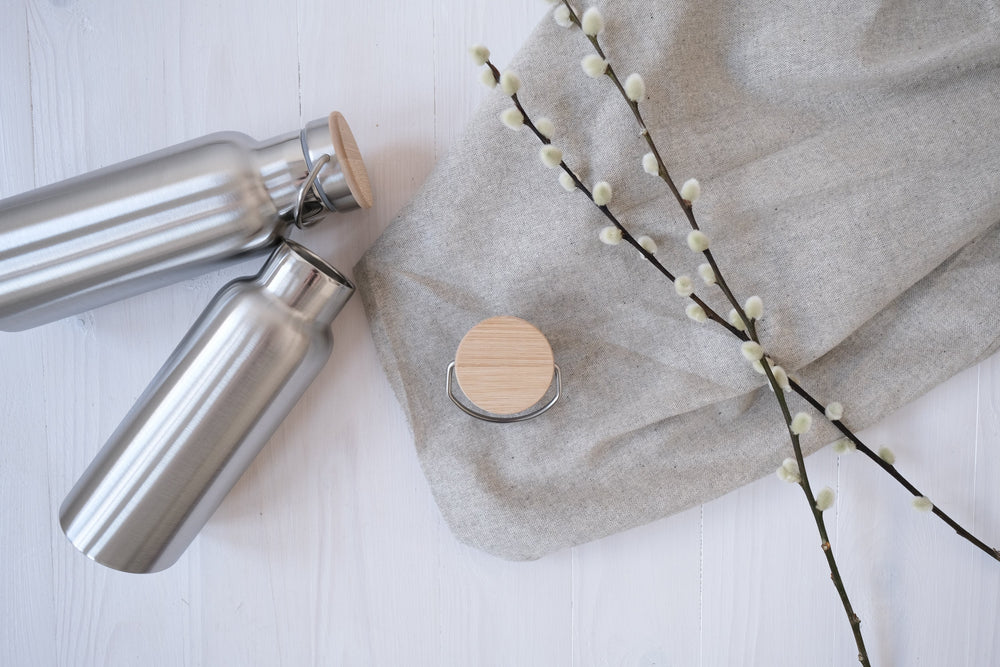 Edelstahl Trinkflasche mit Holzdeckel personalisierbar - JelliesDesign - Wood - Water Bottles