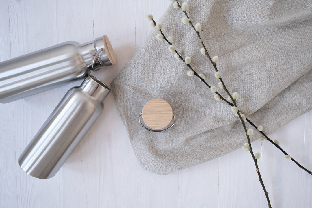 Edelstahl Trinkflasche mit Holzdeckel personalisierbar - JelliesDesign - Wood - Water Bottles