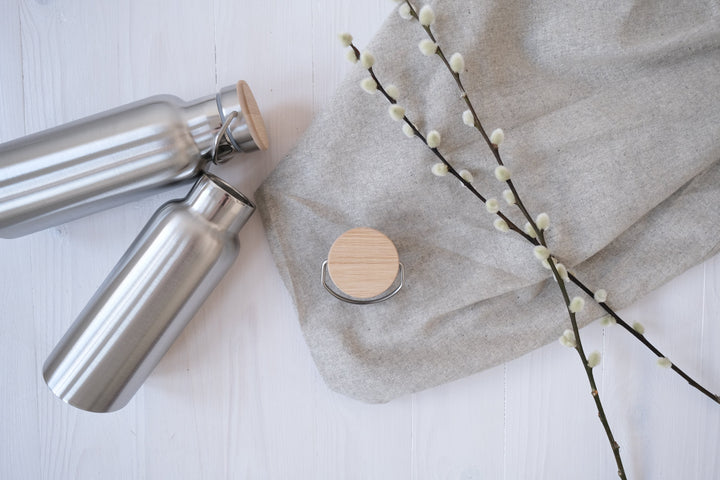 Edelstahl Trinkflasche mit Holzdeckel personalisierbar - JelliesDesign - Wood - Water Bottles