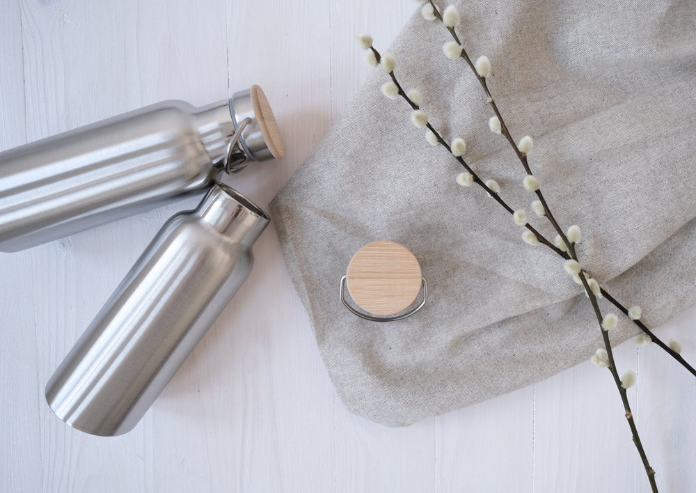 Brotdose und Trinkflasche Set aus Edelstahl und Holzdeckel, personalisierbar - Jellies Design