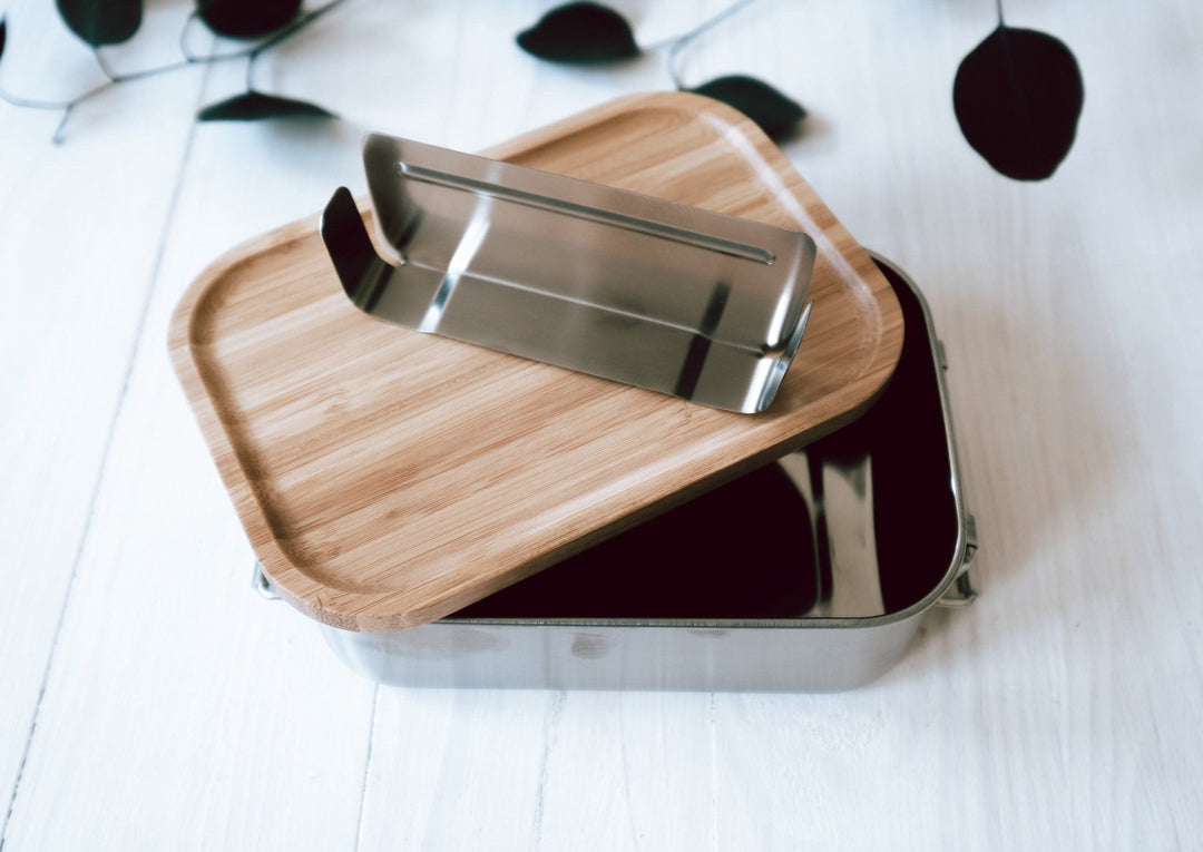 Edelstahl Trennsteg für Lunchbox mit Holzdeckel - Jellies Design