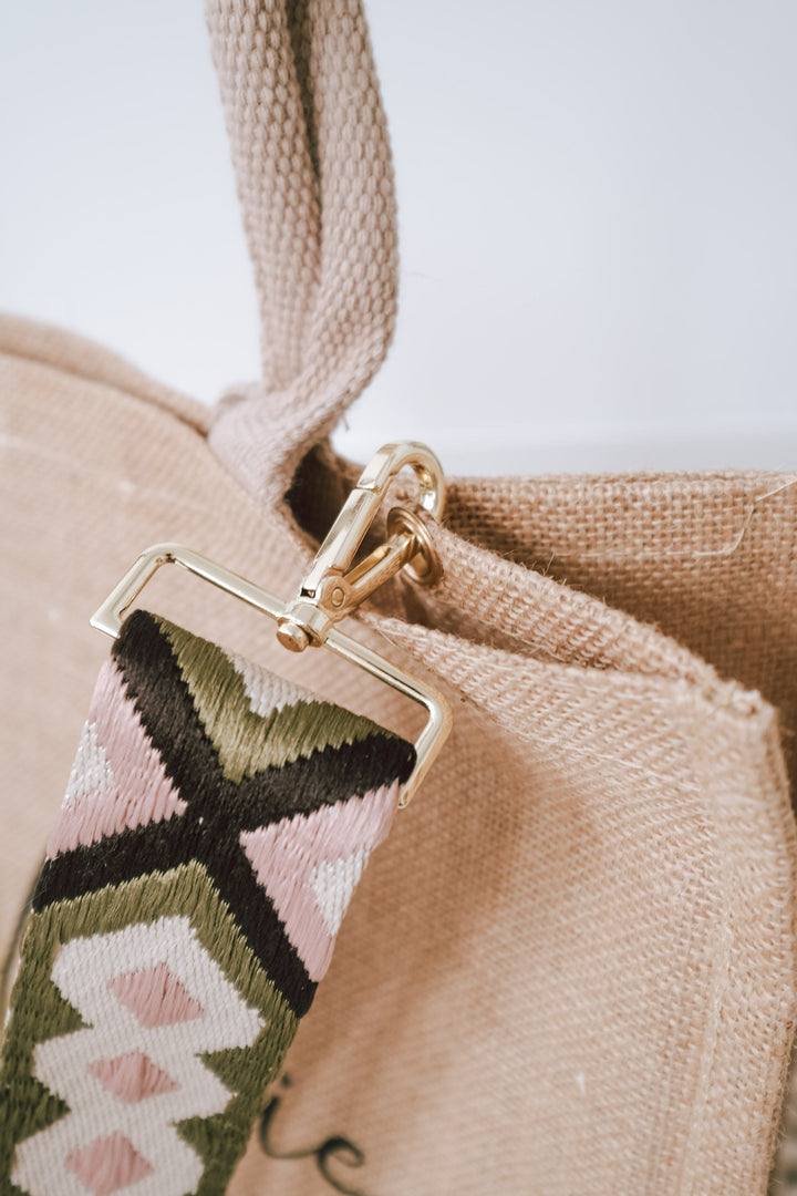 Personalisierte Jutetasche mit buntem Wechselriemen im Ethnologischen Design - JelliesDesign - Jute Bag - Purse Straps