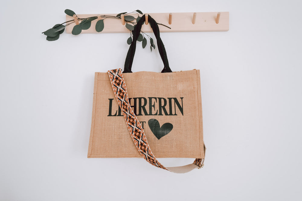 Jutetasche mit besticktem Taschengurt "Ethno Design", personalisierbar - JelliesDesign - Jute Bag - Totes