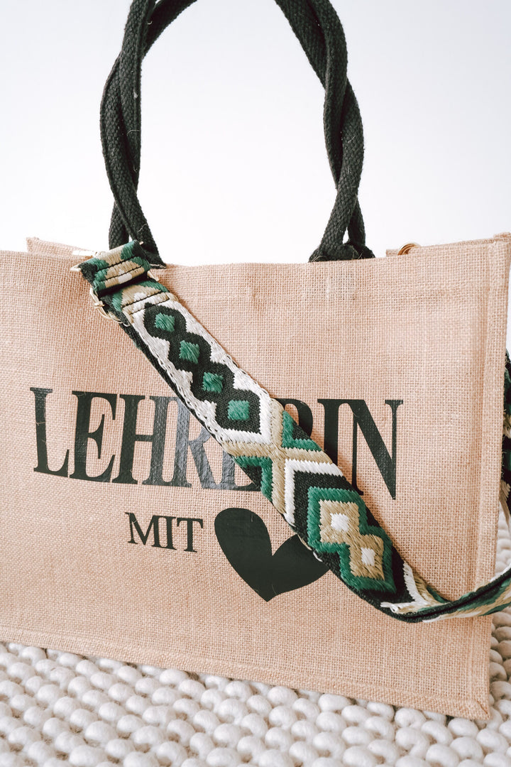 Jutetasche mit besticktem Taschengurt "Ethno Design", personalisierbar - JelliesDesign - Jute Bag - Totes
