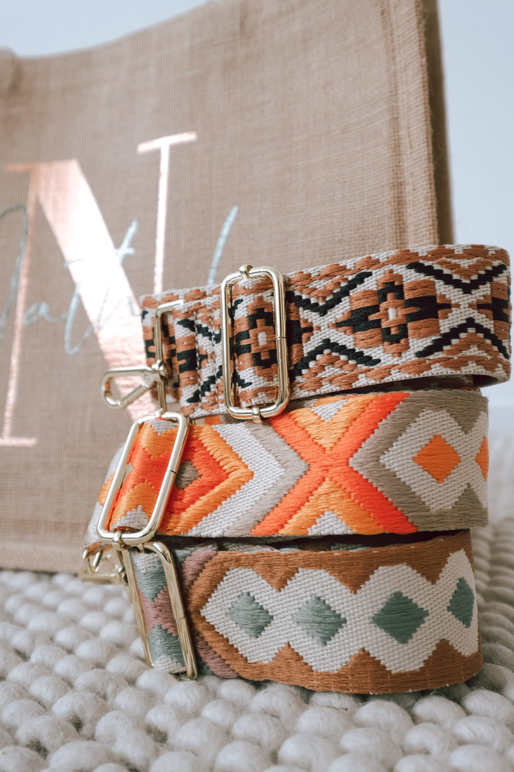 Jutetasche mit besticktem Taschengurt "Ethno Design", personalisierbar - JelliesDesign - Jute Bag - Purse Straps