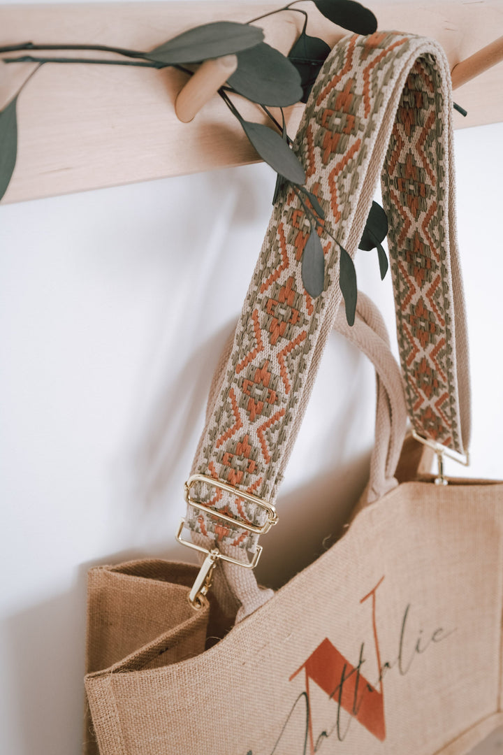 Jutetasche mit besticktem Taschengurt "Ethno Design", personalisierbar - JelliesDesign - Jute Bag - Purse Straps