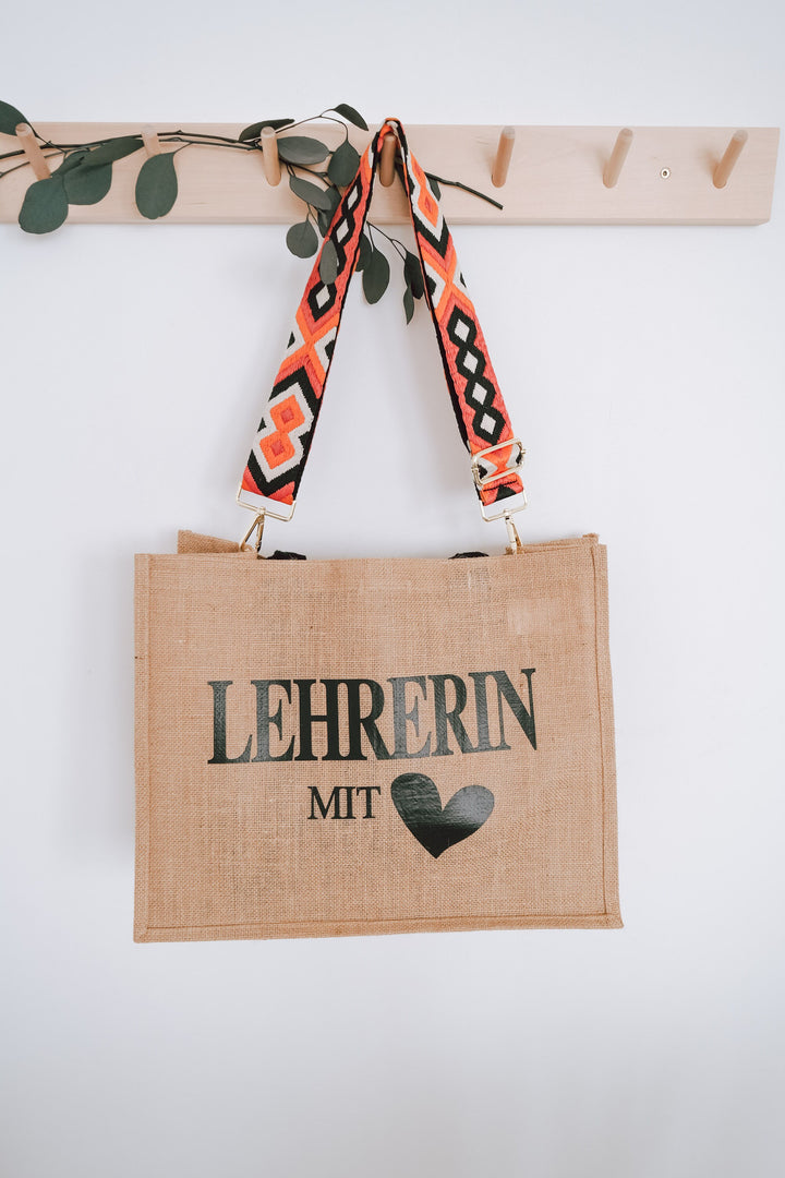 Jutetasche mit besticktem Taschengurt "Ethno Design", personalisierbar - JelliesDesign - Jute Bag - Totes