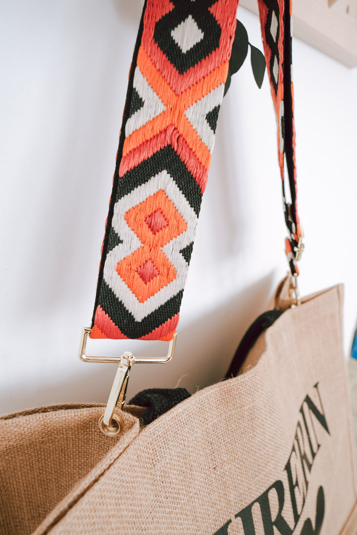 Jutetasche mit besticktem Taschengurt "Ethno Design", personalisierbar - JelliesDesign - Jute Bag - Totes