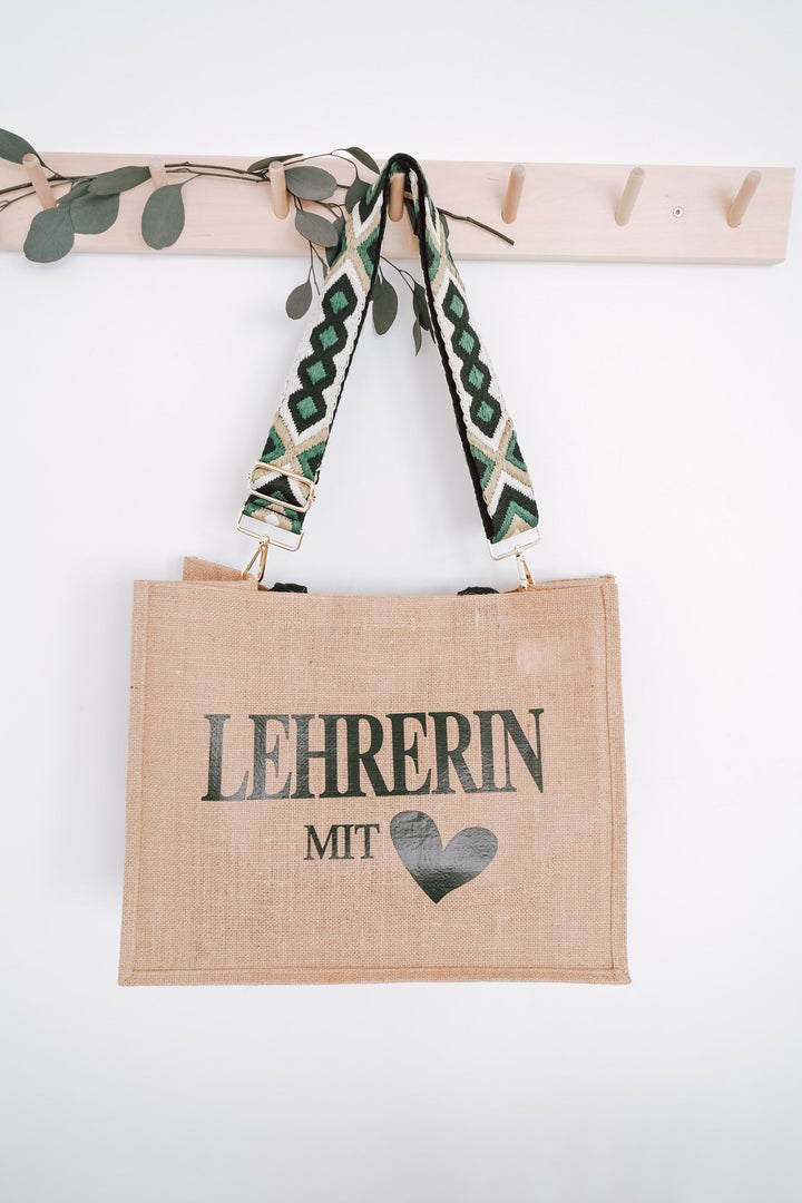 Jutetasche mit besticktem Taschengurt "Ethno Design", personalisierbar - JelliesDesign - Jute Bag - Totes