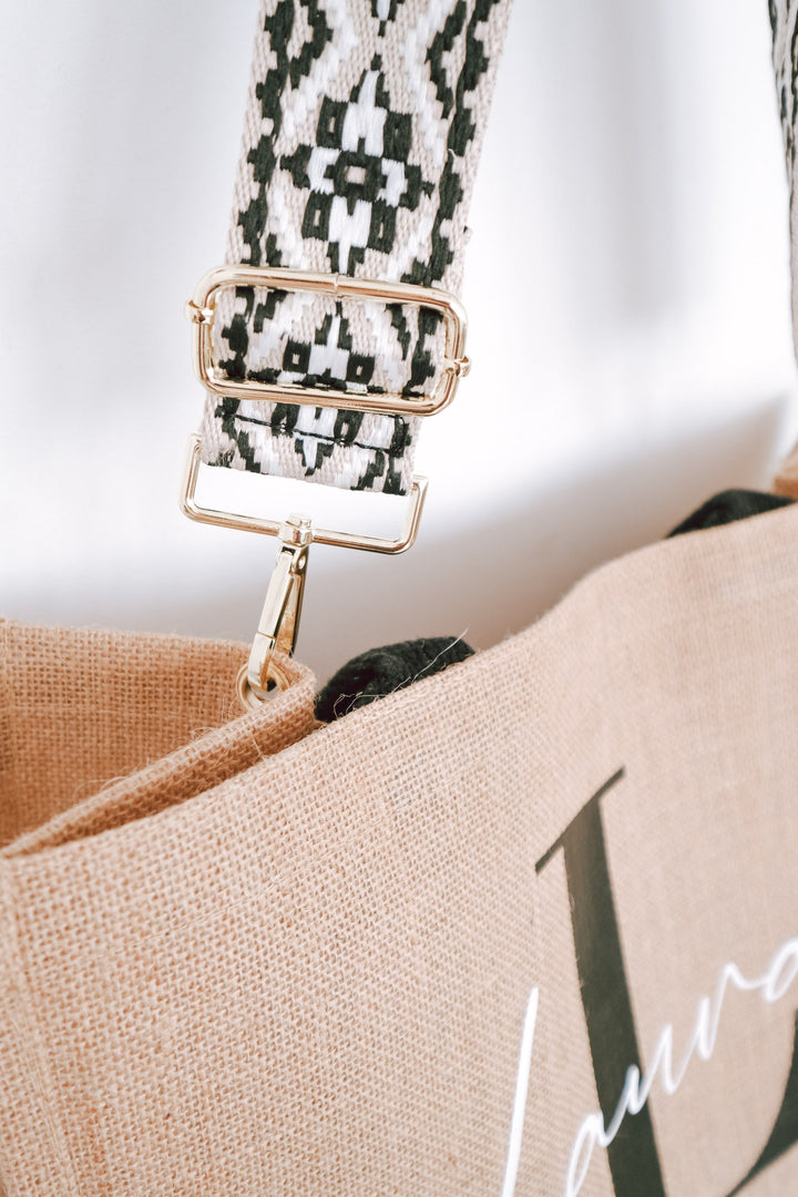 Jutetasche mit besticktem Taschengurt "Ethno Design", personalisierbar - JelliesDesign - Jute Bag - Totes