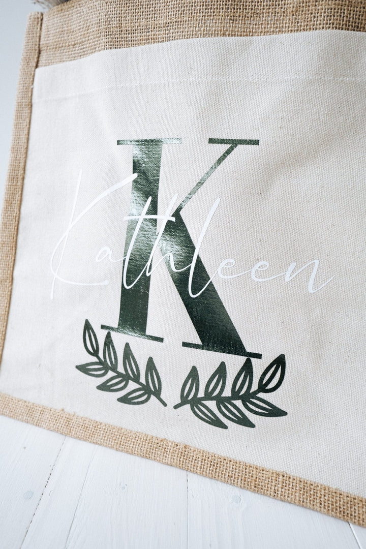 Jute Tasche mit Initialen und Seitenfach - Jellies Design