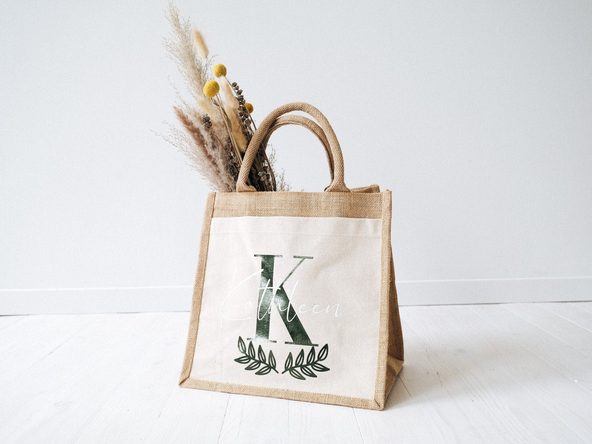 Jute Tasche mit Initialen und Seitenfach - Jellies Design