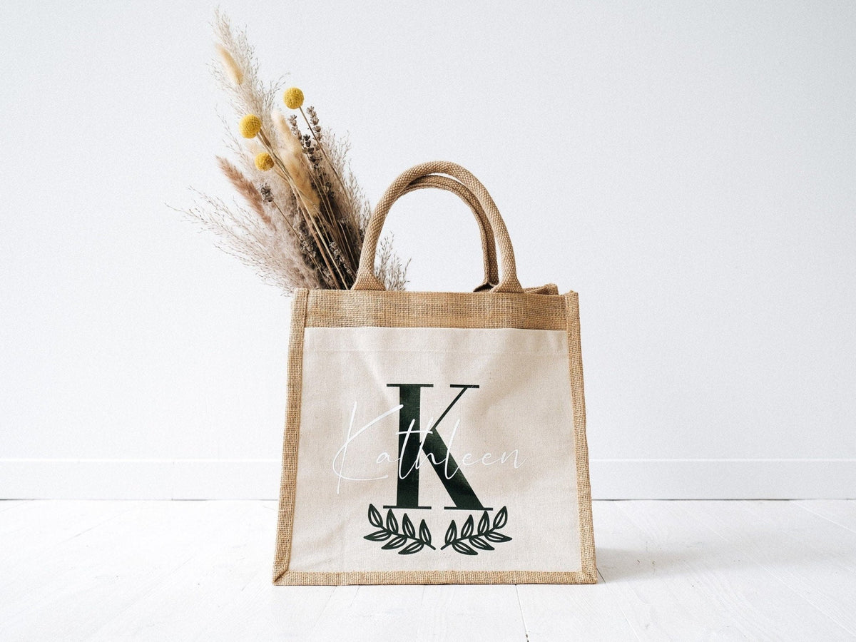Jute Tasche mit Initialen und Seitenfach - Jellies Design