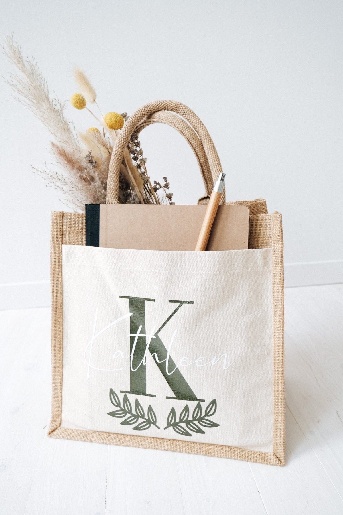 Jute Tasche mit Initialen und Seitenfach - Jellies Design