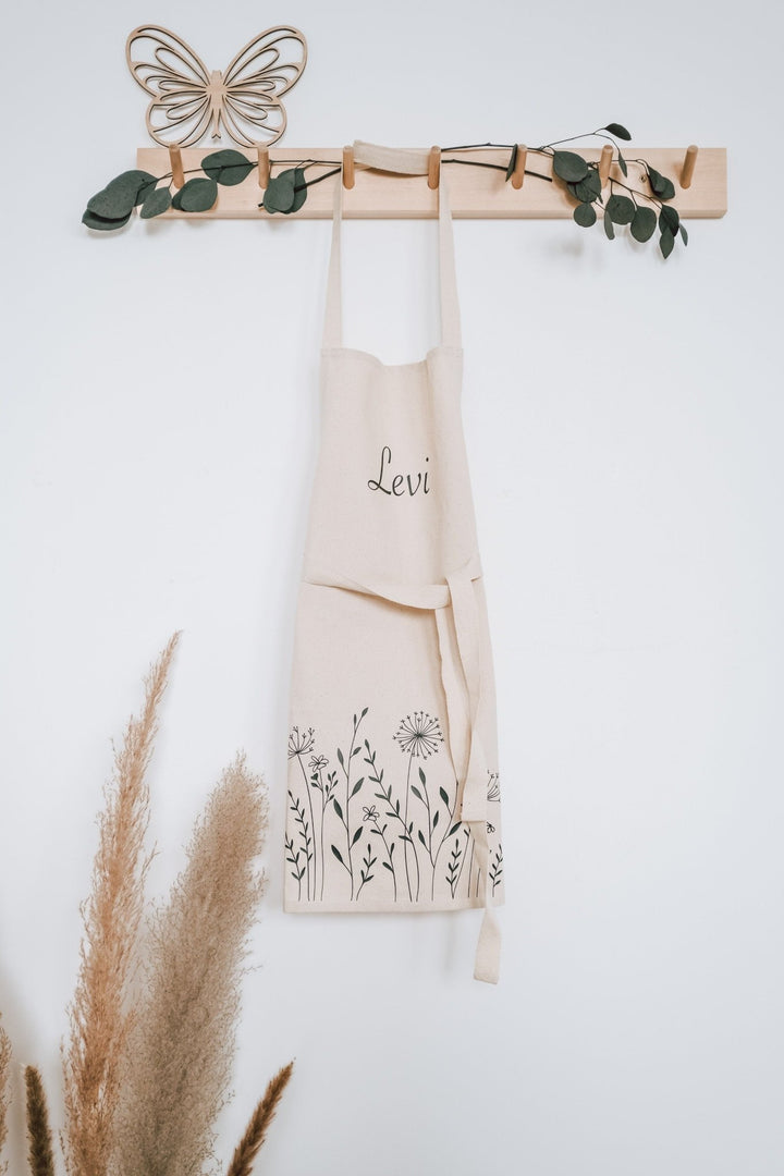 Kinderschürze personalisiert mit Namen und stilisierten Blumen - Jellies Design