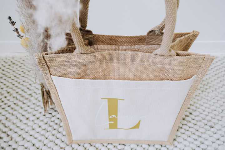 Jute Tasche mit Monogramm und Seitenfach - Jellies Design