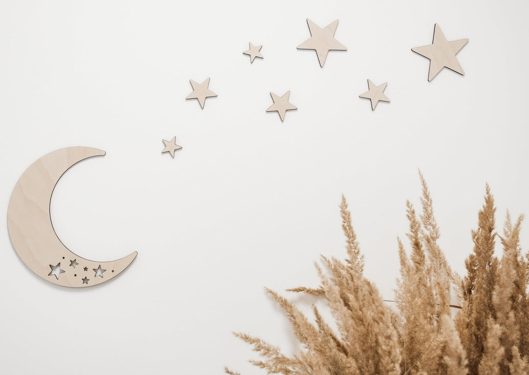 Wanddeko aus Holz "Mond und Sterne" - Jellies Design
