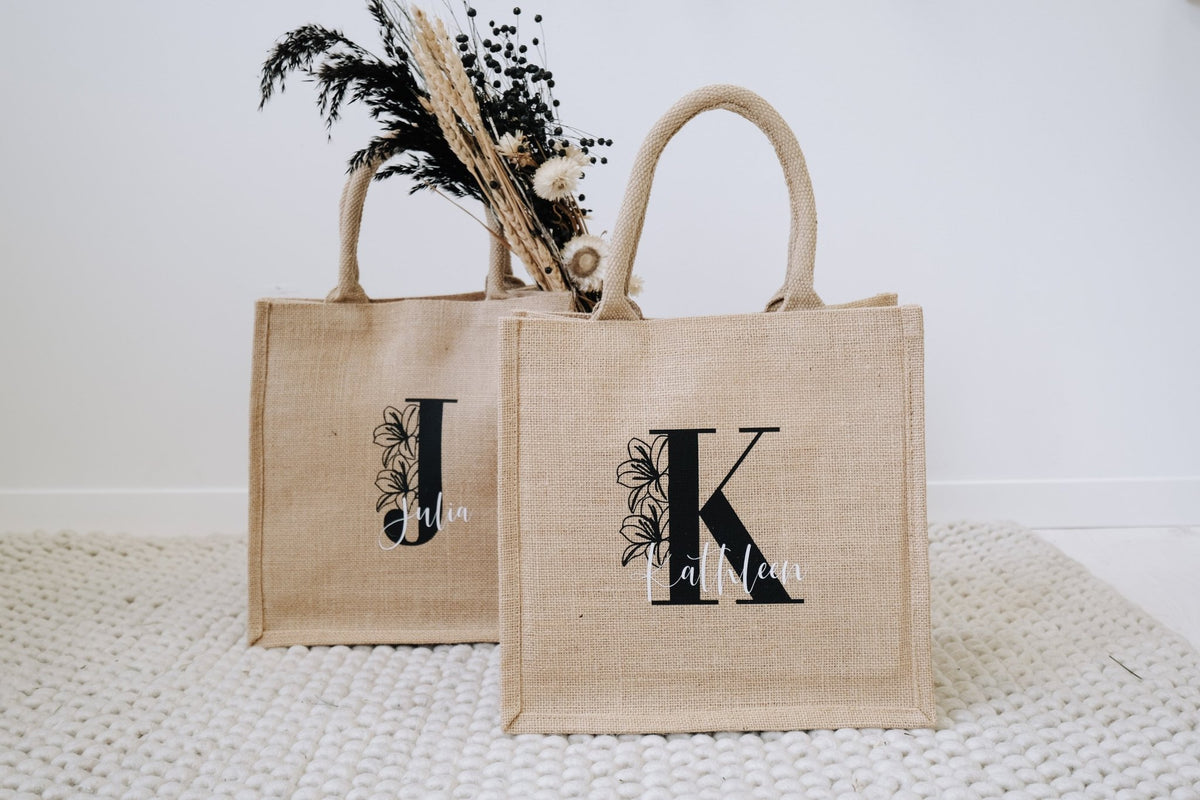Jutetasche in natur mit Monogramm, personalisierbar - Jellies Design