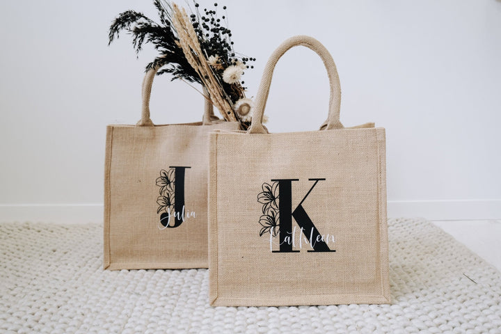 Jutetasche in natur mit Monogramm, personalisierbar - Jellies Design