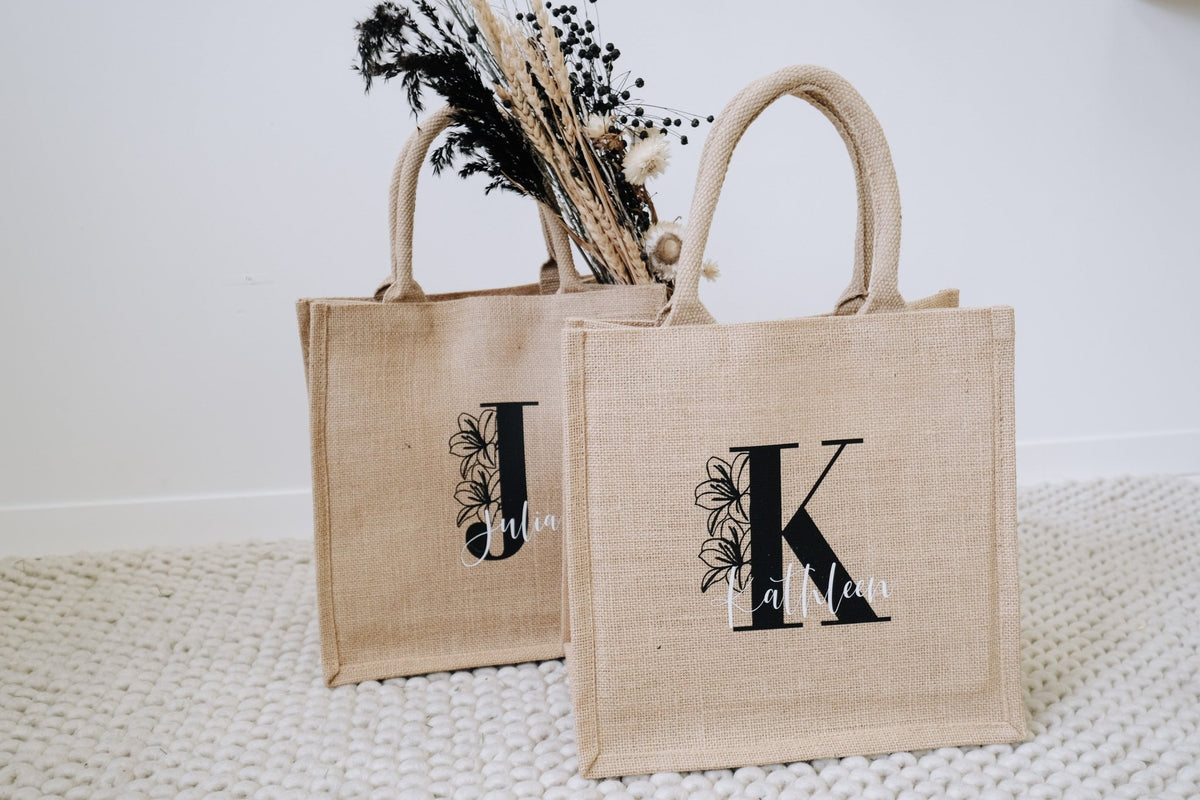 Jutetasche in natur mit Monogramm, personalisierbar - Jellies Design