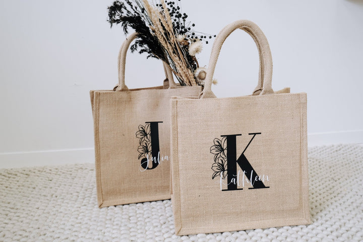Jutetasche in natur mit Monogramm, personalisierbar - Jellies Design